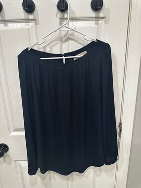 LOFT Navy Long-Sleeve Peasant Blouse
